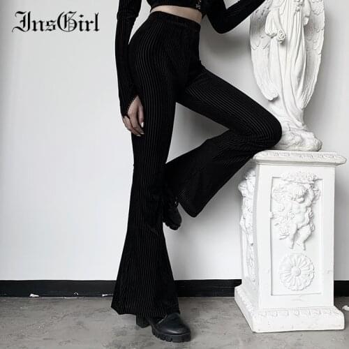 InsGirl Vinatge Dark Pants Women High Waist Solid Color Flare Pants Streetwear Gothic Punk Sexy Casual All-match Trouser Female