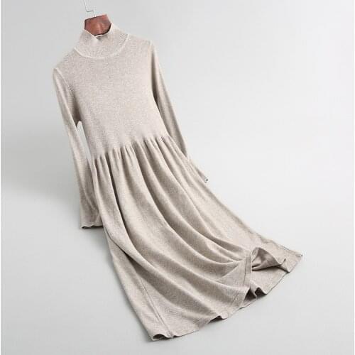 Turtleneck Collar Sleeve Women Long Pullovers Dress Knitting Autumn Sweater Tricot Pull Femme