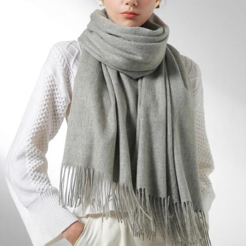 Women Blending Wool Scarf Winter Solid Shawls and Wraps for Ladies Foulard Femme 2019 Warm Echarpe Grey Faux Cashmere Scarves