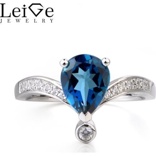 Leige Jewelry London Blue Topaz Ring Party Ring November Birthstone Pear Cut Blue Gemstone 925 Sterling Silver Ring for Women