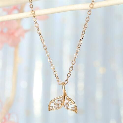 GEOMEE 1PC New Hollow Crystal Fish Tail Necklace For Women Shiny Small Mermaid Pendant Choker Clavicle Chain Wedding Jewelry