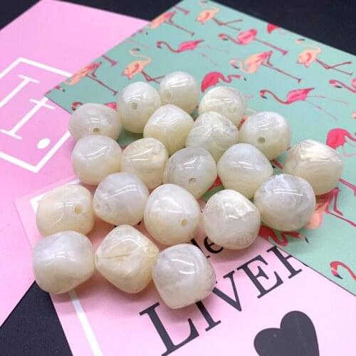 New 10 Pcs Irregular Round Acrylic Beads Spacer Loose Beads For Jewelry Making DIY Bracelet #Cream