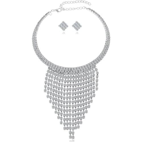 10pcs/lot Elegant And Luxurious Sparkling Rhinestone Necklace Ear Diamond Bridal Wedding Set Jewelry