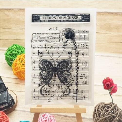 11x16CM Butterfly Music Transparent Seal Clear Stamps Silicone Seal Roller Stamps DIY Scrapbook Album / Card Production