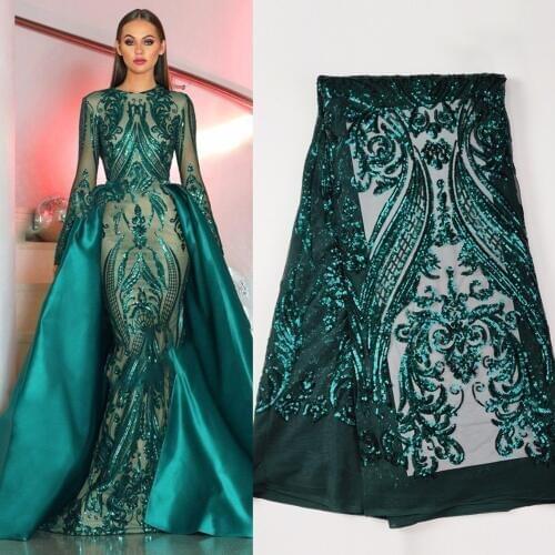 13 Dark Green America Sequin Fabric For Evening Dress Lace Material Hot Glued Glitter Tissus Dry Lace Fabric Mesh Sequin Fabric