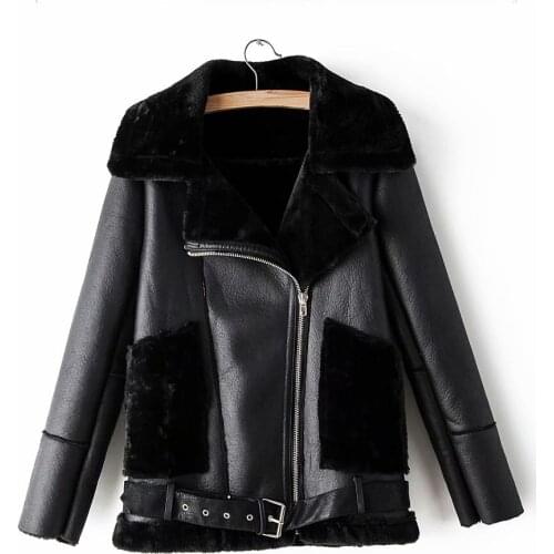 2021 Warm Suede Lambs Wool Short Motorcycle Brown Coats Women Winter Faux Shearling Sheepskin Fake Leather Jackets Lady Thick