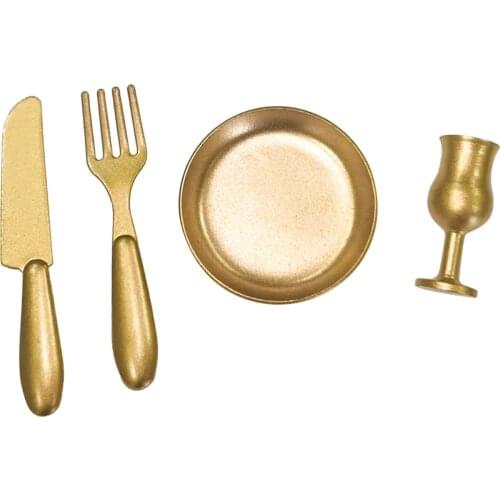4x 1:12 Metal Plate Fork Cup Tableware Kitchen Scenery Ornaments