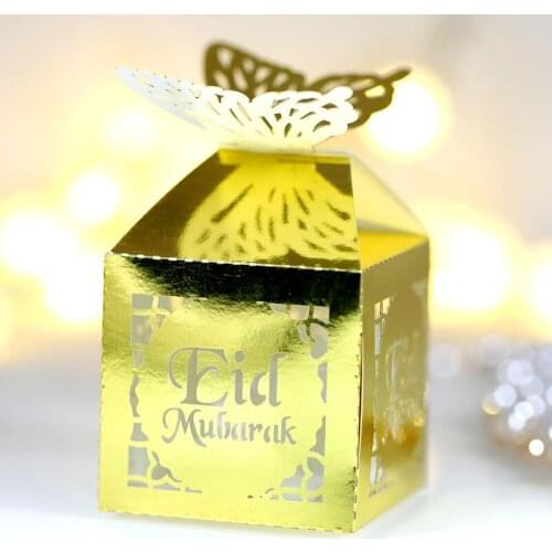 50pcs Laser Cut Eid Mubarak Gift Boxes Ramadan Butterfly Candy Box for Hajj Ramadan Party Muslim Event Party Favors Decoration