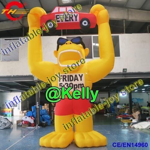 6m high free shipping big inflatable gorilla cartoon for advertising, giant gorilla cartoon model with car for sale, big cartoon