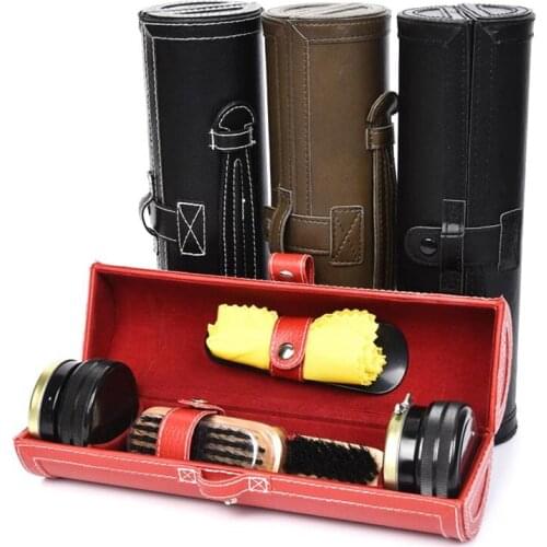 Promotion! Shoe Shine Care Kit With Compact Case Portable Travel Home Neutral Shoes Polish Set For Men Gifts