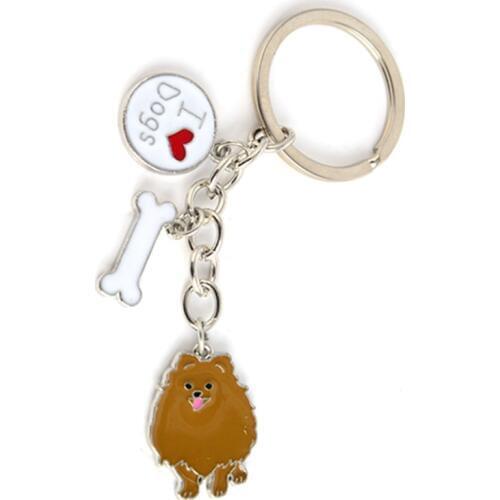 Pomeranian dog keychain key rings for women men girls white gold color metal pet dog pendant bag charm car key chain keyring