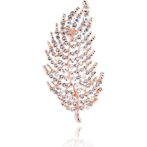 TODOX Brooch Fashion beauty Women man gold Zinc Alloy crystal exquisite feather Rhinestone pins garment accessory activity party