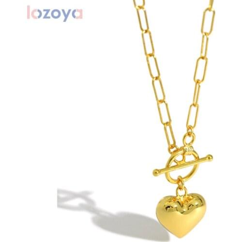 LOZOYA 925 Sterling Silver Gold 18mm Big Heart Jewelry 2021 Fine Pendant Horoscope Long Chain Necklace 40mm Luxury Jewels