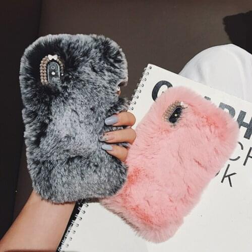 Cute Fluffy Rabbit Hair Fur Case For iPhone 12 Mini 11 Pro XS Max XR X 8 7 6 Plus 5 Cover Lovely Warm Bling Soft TPU Phone Cases