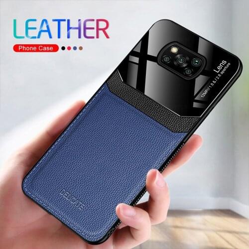 Leather Texture Plexiglass Case For Xiaomi Poco X3 Pro F3 M3 Mi Poxo Pocophone Pocco F M X 3 NFC Silicone Cover Shockproof Coque