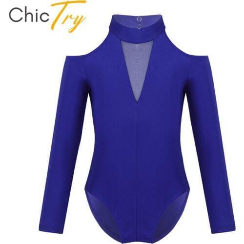 ChicTry Kids Girls Off-shoulder Long Sleeve Ballet Leotards Children Cutout Gymnastics Leotard Workout Bodysuit Dance Costume