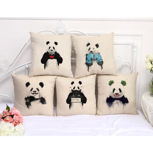 Decorative Pillow Case sketch Panda Love Pillowcase 17.5 Inch Cotton Linen Chair Seat Throw Pillow Cover A1120