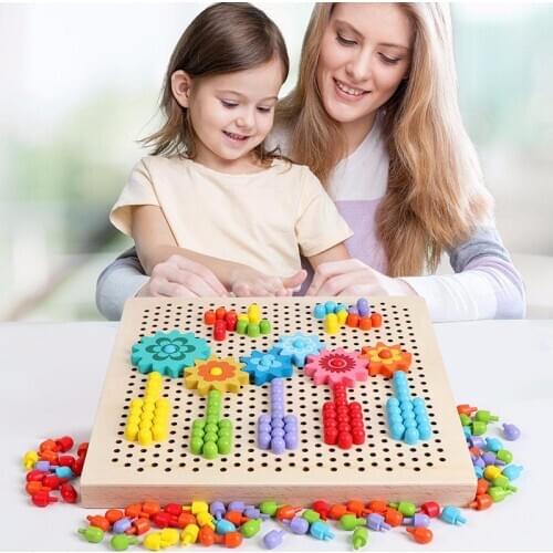 Montessori Material Wooden Educational Toy Creative Teaching Aids Creative Mushroom Nail Two-in-one Backgammon Flying Chess Game