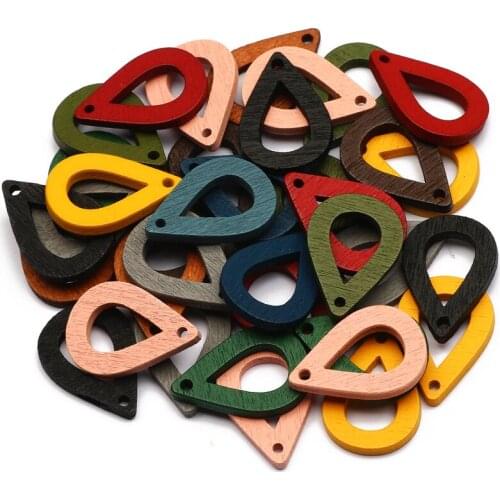 30Pcs Multicolor Water Drop Shape Wood Pendants Charms For Jewelry Making Bracelet Necklace Earring Charm DIY Accessorie