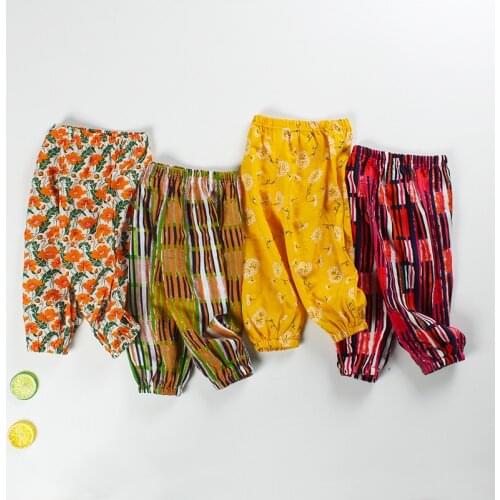 Childrens Boy Girl Cartoon Pants Summer Long Pant Sweatpants Baby Mosquito-proof Trousers Leisure Sunscreen Pants Kids Bloomers