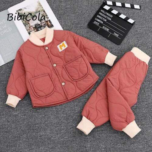 Child autumn and winter cotton-padded clothes suit boys and girls quilted two-piece suit Western style thick home service suit