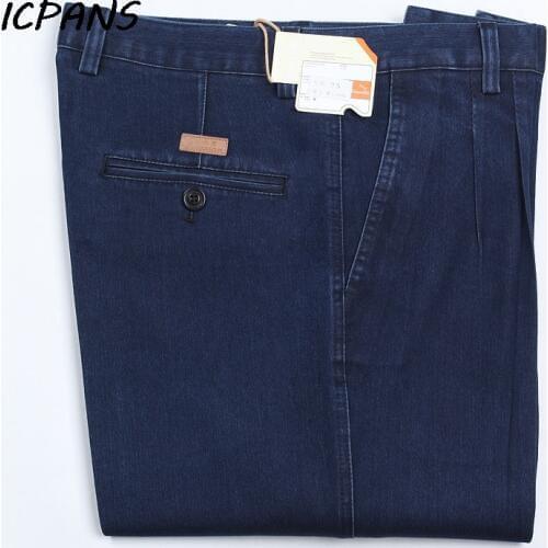 ICPANS Plus Size 30- 42 44 46 Denim Jeans for Men Autumn Classic High Waist Straight Loose Blue Stretch Jeans Men 2019