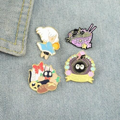 Japanese style Girl Cat Noodles Enamel Pins Badges Custom Brooches Pastel Lapel pin Denim Shirt Cartoon Food Jewelry Gift