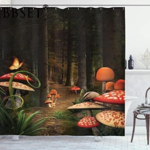 Fantasy Nature Theme Shower Curtain Mushrooms In Deep Dark Forest Pattern Waterproof Multi-size Cortina De Bano Bathroom Decor