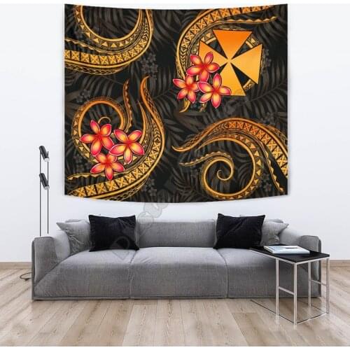 Wallis and Futuna Tapestry Gold Plumeria 3D Printed Tapestrying Rectangular Home Decor Wall Hanging