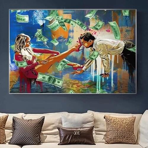 Graffiti Art Man Woman And Money Canvas Painting Money Posters and Prints Cuadros Wall Art Pictures for Living Room Home Decor