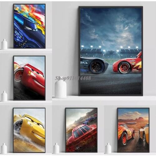 Disney Canvas Painting Cartoon Cars Lightning McQueen Racing Prints and Posters Wall Art Picture for Kids Living Room Home Decor