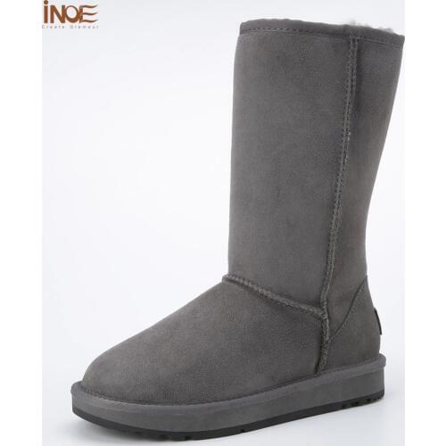 Classic high man suede real sheepskin leather fur lined winter snow boots for men winter shoes brown black rubber sole 38-44