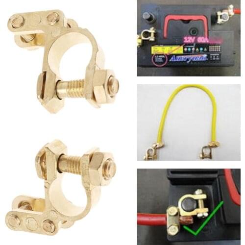 2PCS Small Size 35mm Car Battery Terminals Clamps Pair Screw Connection Positive&Negative Brass Cables Connectors Car Accessorie