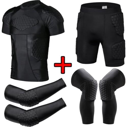 Compression Padded Shirt Soccer Rugby Basketball Protective Gear Chest Rib Guards Goalkeeper Protection Shorts Goalie KneePads