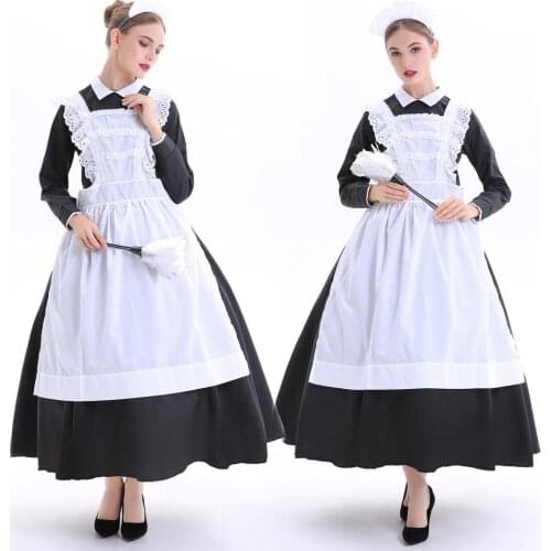 Cosplay Maid costume Cosplay Maid Uniform Plus Cafe dress Long Dress black and white Halloween Costumes For Women