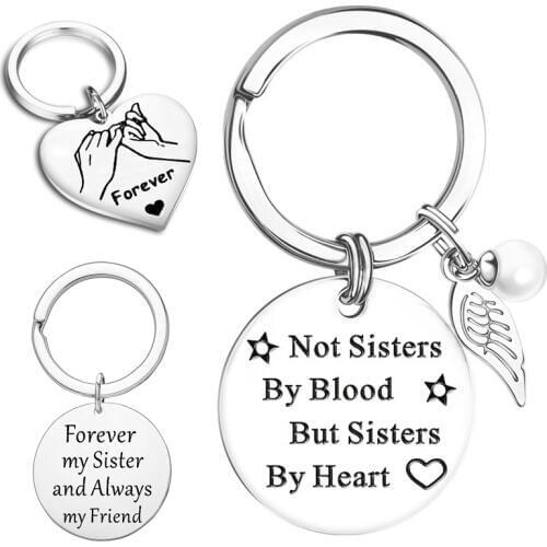 Best Friends Keychain Keyring "not Sisters By Blood But Sisters By Heart" Friendship Jewelry Gift for Women Girls Accessories