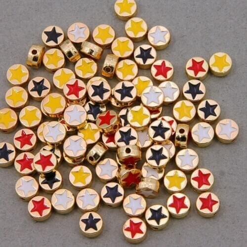 10pcs/lot 8*8mm Yellow red black white enamel Color Star Spacer Alloy metal Beads DIY Jewelry Making Findings Charm Beads