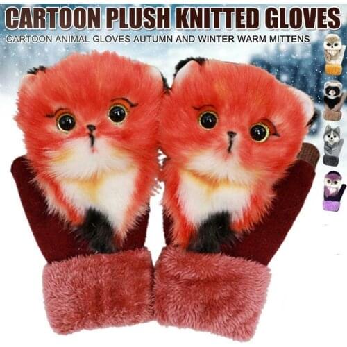 Cute Rabbit Fur Knit Mittens Plush fingerless Gloves Flip Half Finger Driving Glove Winter Soft Warm Thick Gloves for Women Girl