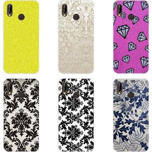 89H black and white flower wallpaper Soft Silicone Tpu Cover Case for huawei p 20 lite pro y6 2017 mate 10 lite