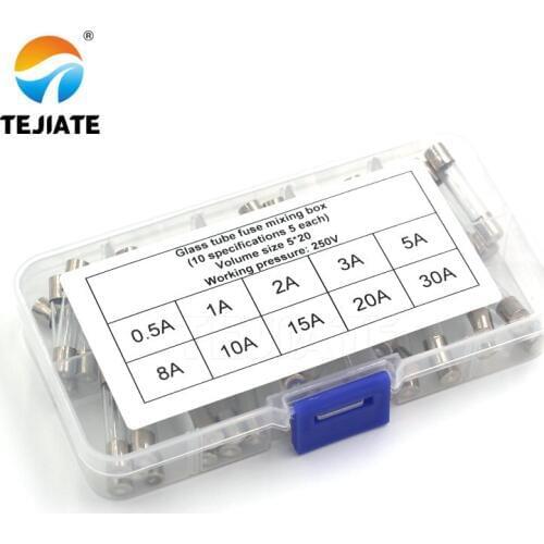 100Pcs Set 5x20mm Quick Blow Glass Tube Fuse Assorted Kits,Fast-blow Glass Fuses 0.5A,1A,2A,3A,5A,8A,10A,15A,20A,30A