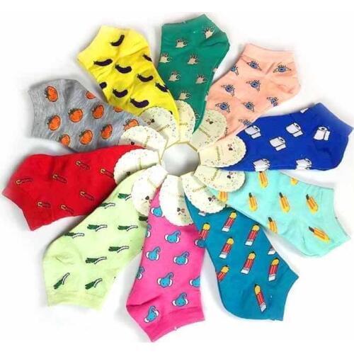 New Cute 11 fruit color love candy color cotton sock summer style womens socks womens thin sock slippers 1pair=2pcs ws186
