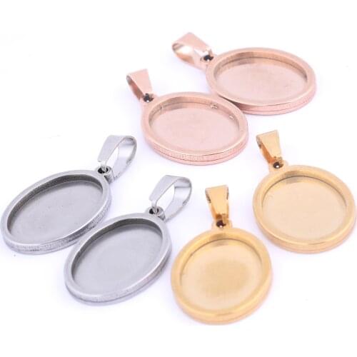 Reidgaller 10pcs fit 13x18mm oval pendant bezel blanks stainless steel jewelry cabochon base settings diy necklace trays