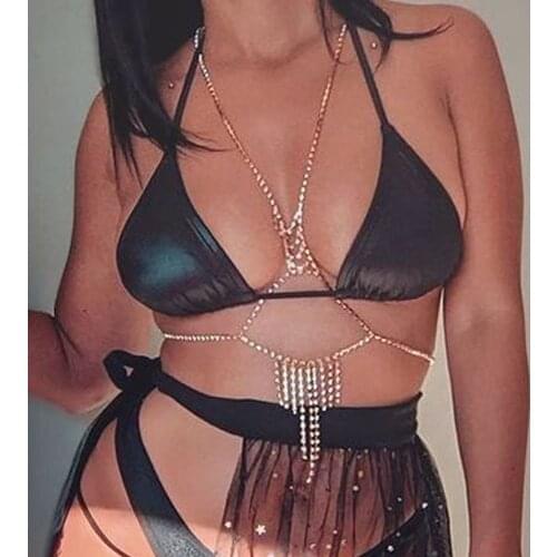 Sexy Multi-layer Rhinestone Geometric Tassel Waist Chain Chest Chain Human BodyJewelry Fashion Ladies Stage Party Body Chain