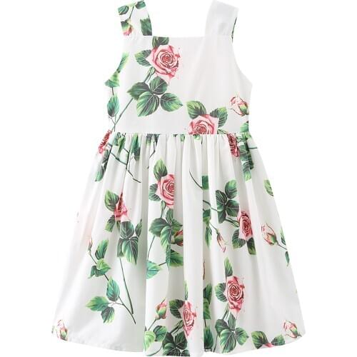 Dresses For Girls Leaf Pattern Vestidos For Children Sleeveless Girls Party Dress Kids Teenage Girls Summer Clothing 6 8 10 12