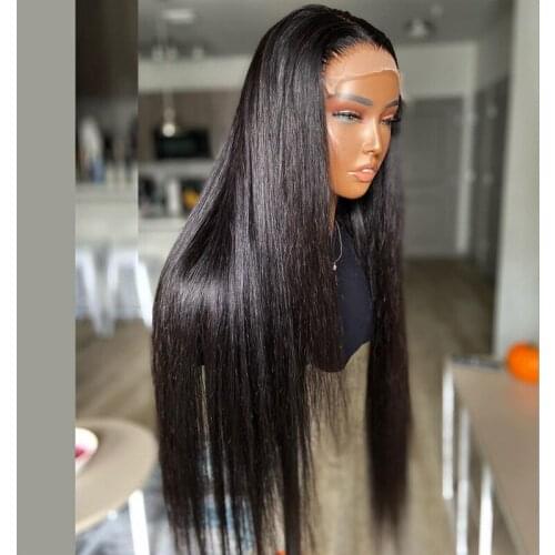 180% Density Black Straight Synthetic Lace Front Wig Middle Part Heat Resistant Fiber Hair Wigs For Black Women Daily Party Wigs