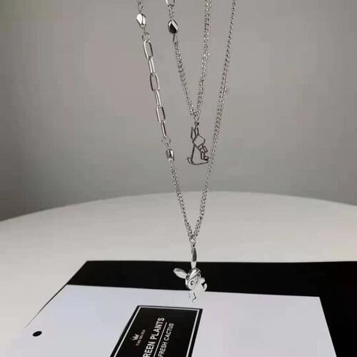Trend Hollow out rabbit Pendants Multilayer Necklaces For Women Silver Color Hip-hop Prom Accessories Girl Simple Clavicle Chain