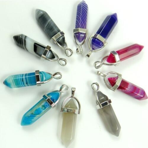 Natural stone Quartz Crystal stripe agates Turquoises mixed pillar charms chakra Pendants for diy Jewelry Necklaces Accessories