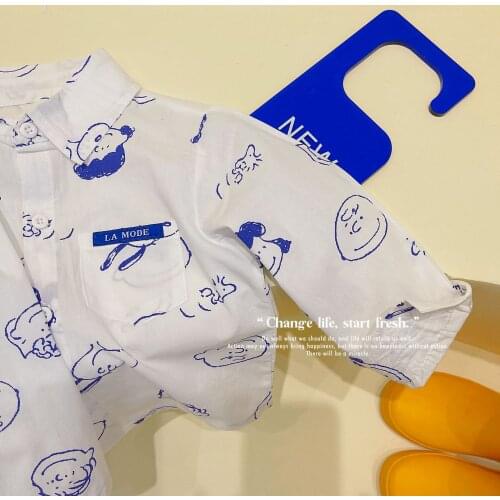 2 3 4 5 6 7 Y Baby Boys Shirts 2021 Spring New Childrens Korean Print Shirt Cartoon Dog Cotton Blouses for Boy Toddlers Clothes