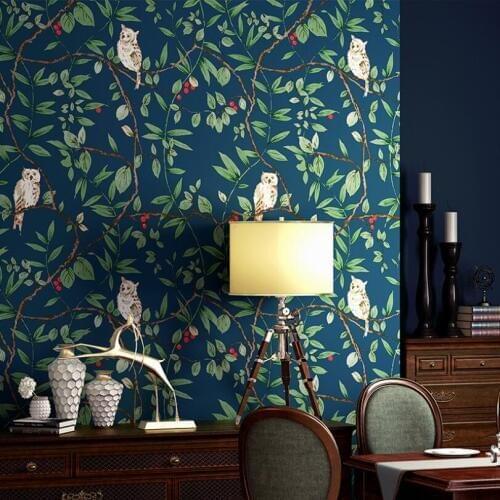 American Country Tree Birds Rustic Wallpaper Roll Vintage Leaf Wallpapers Living Room Bedroom Flower and Bird Wallcovering J142