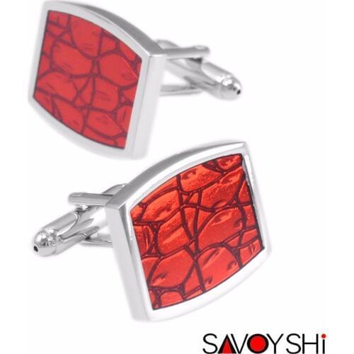 SAVOYSHI Square Red Enamel Cufflinks for Mens Brand Cuff buttons Accessories High quality Cuff links Business Gift Jewelry